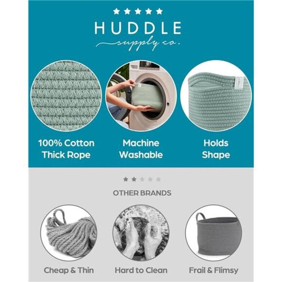 3WASHABLE Woven Baskets for Storage Baskets for Shelves Large Cotton RopeBaskets - Picture 3 of 7